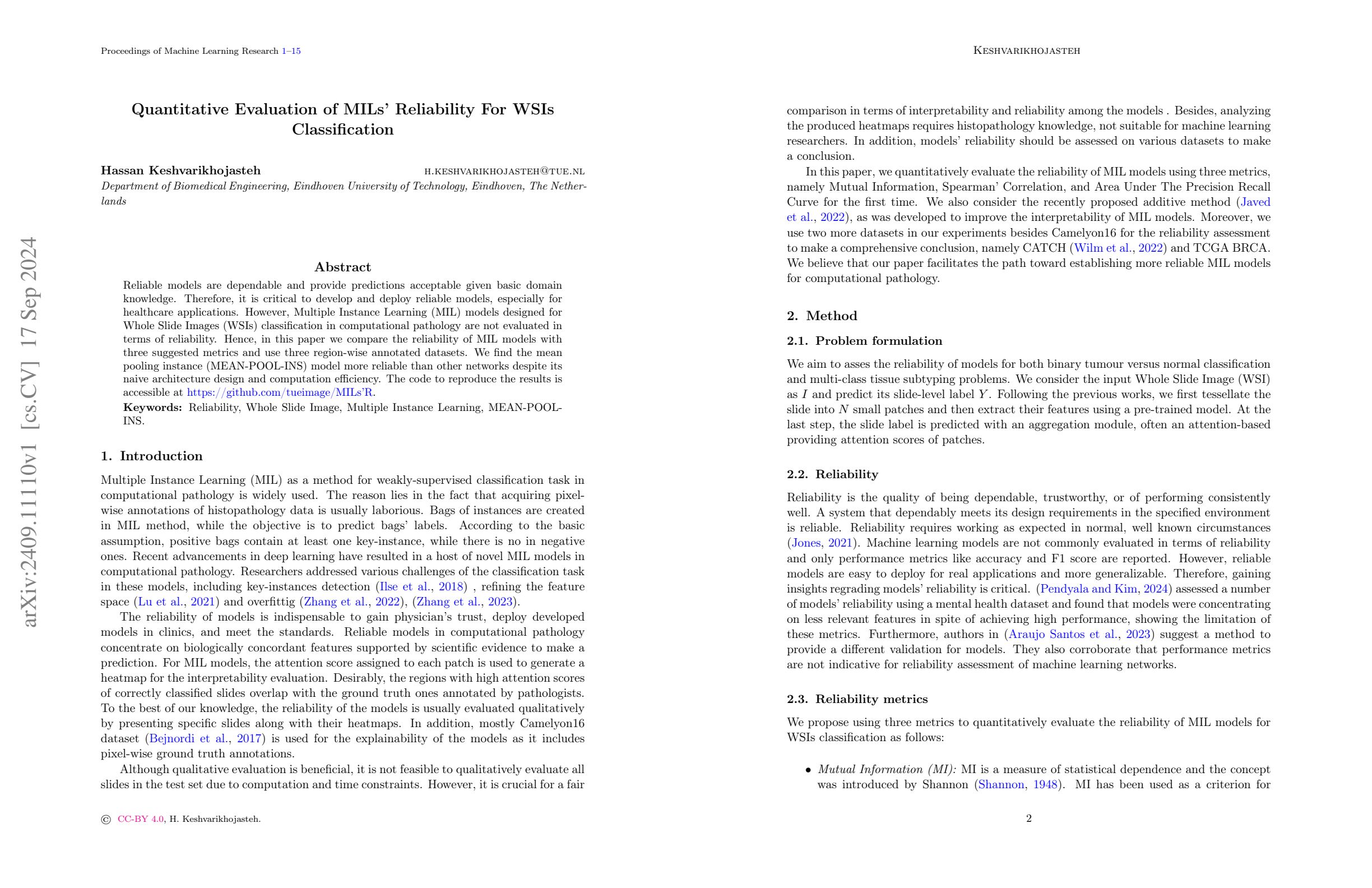 Quantitative Evaluation of MILs' Reliability For WSIs Classification