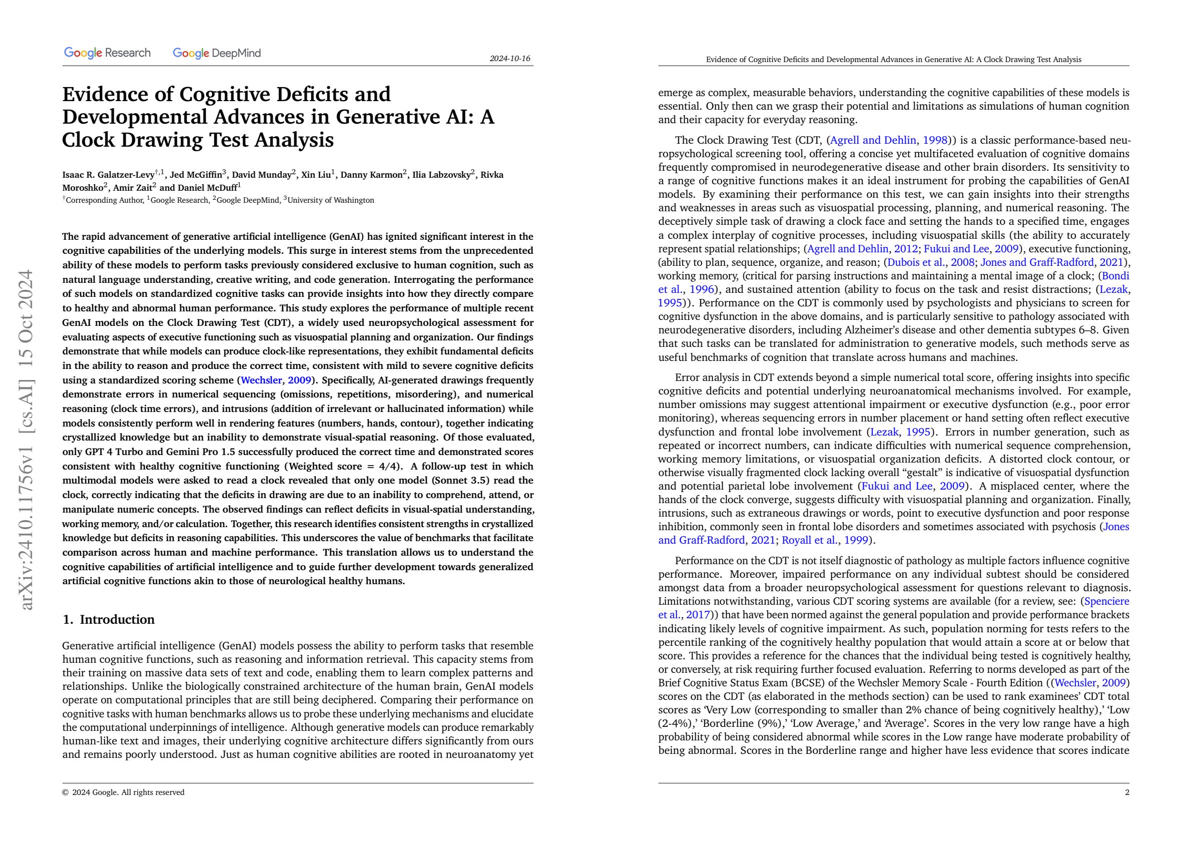 Evidence of Cognitive Deficits andDevelopmental Advances in Generative