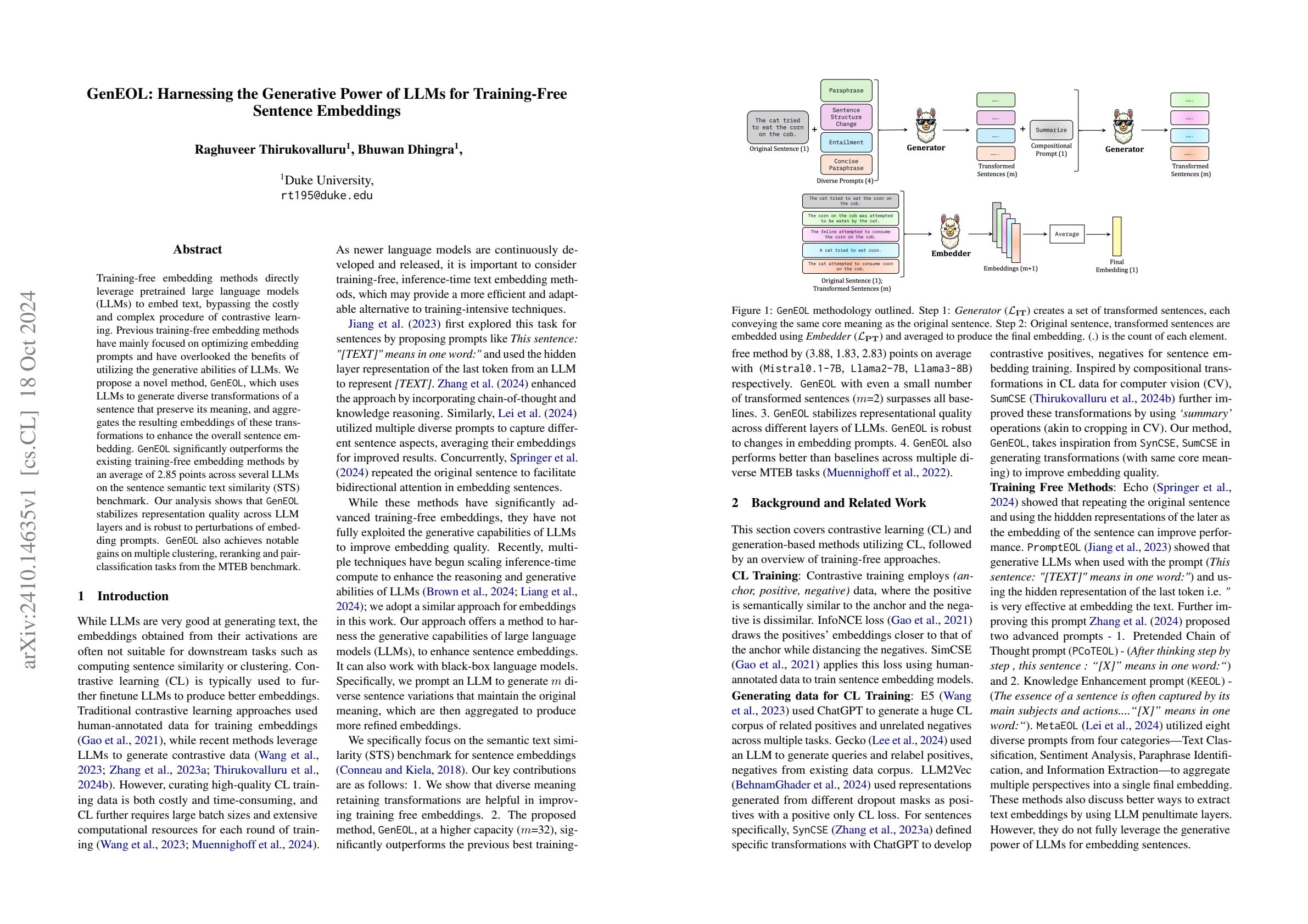 GenEOL Harnessing the Generative Power of LLMs for TrainingFree