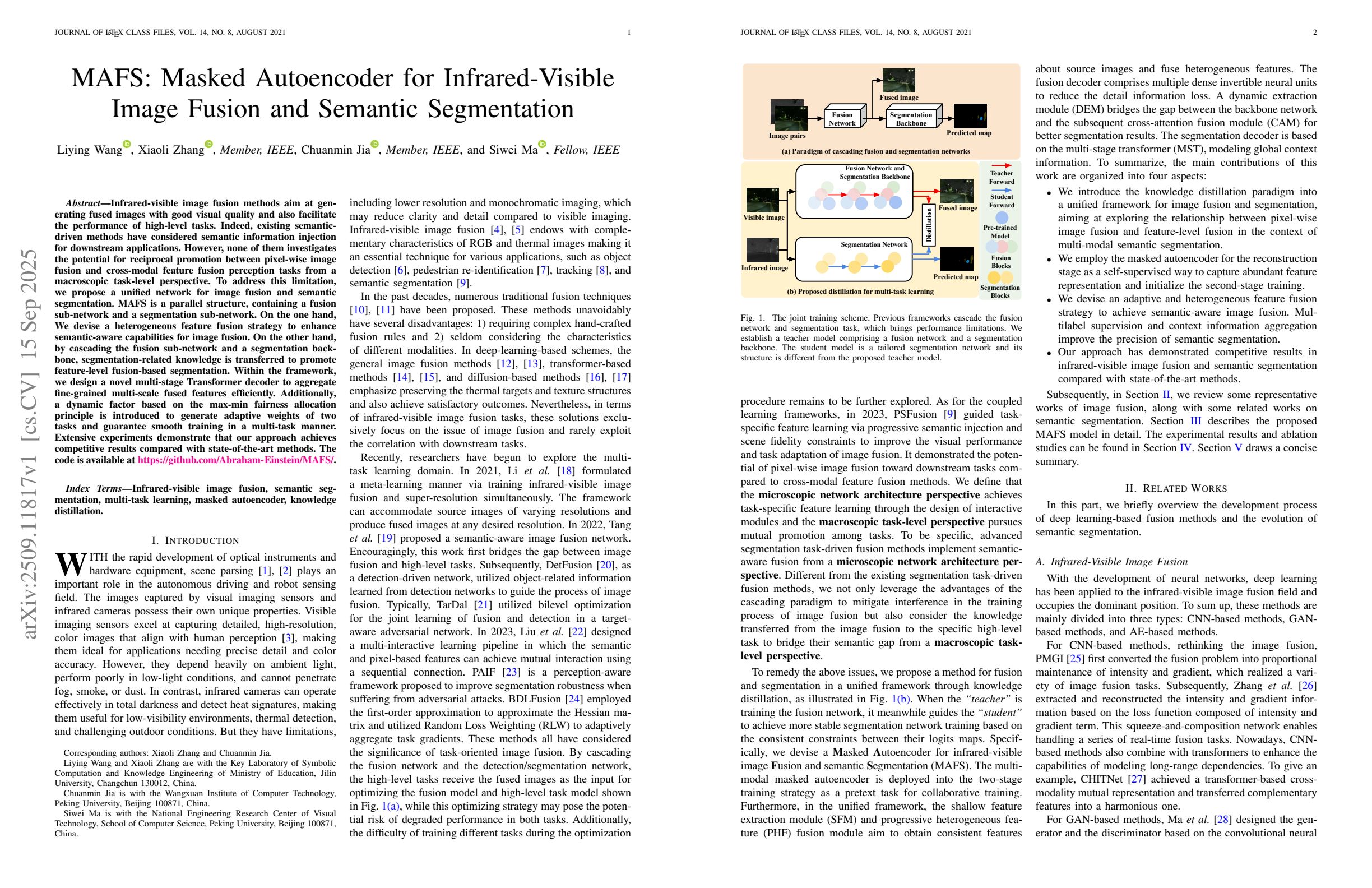 MAFS: Masked Autoencoder for Infrared-Visible Image Fusion and Semantic ...