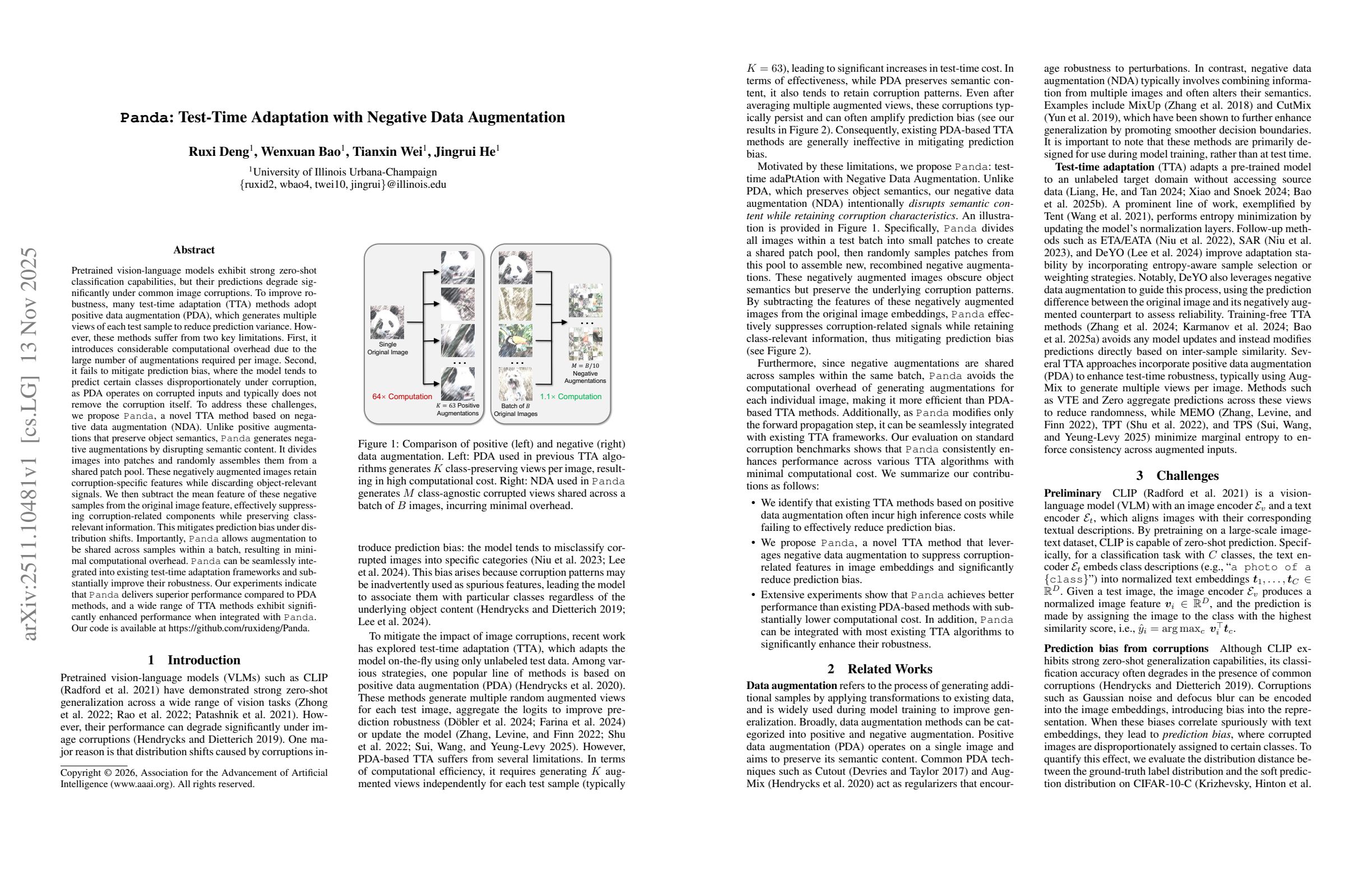 Panda: Test-Time Adaptation with Negative Data Augmentation