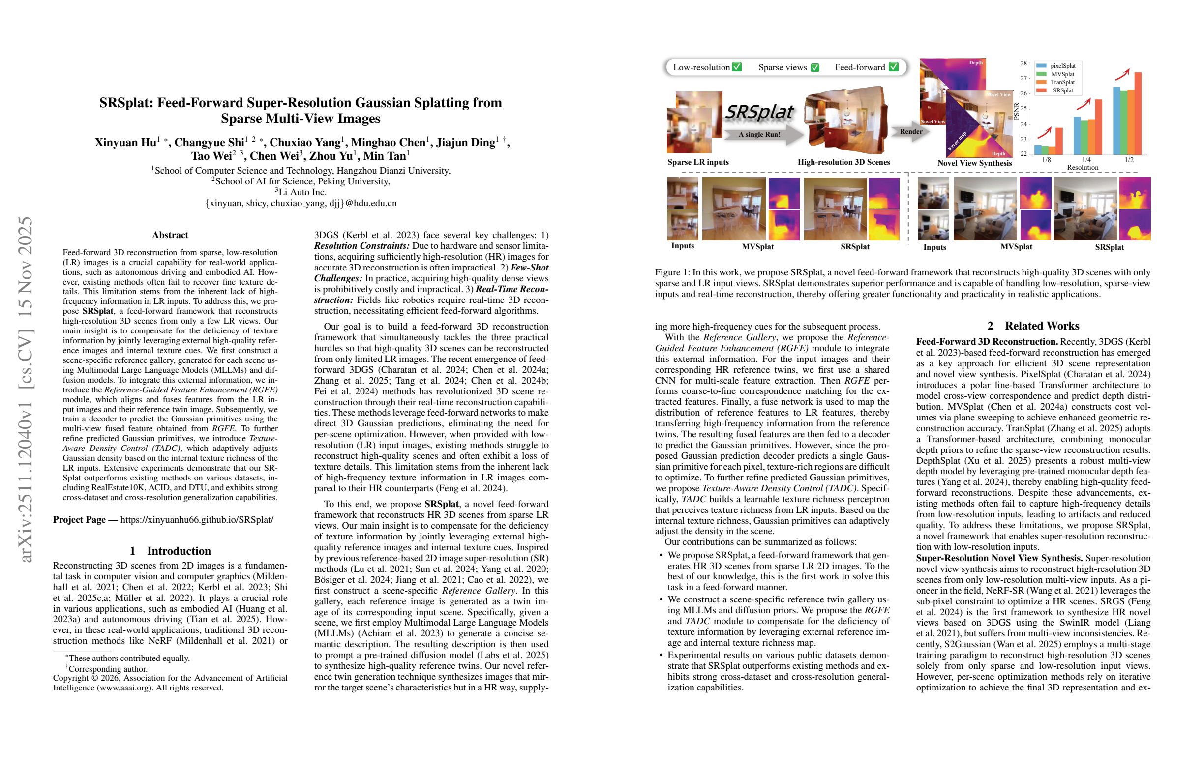 SRSplat: Feed-Forward Super-Resolution Gaussian Splatting from Sparse  Multi-View Images