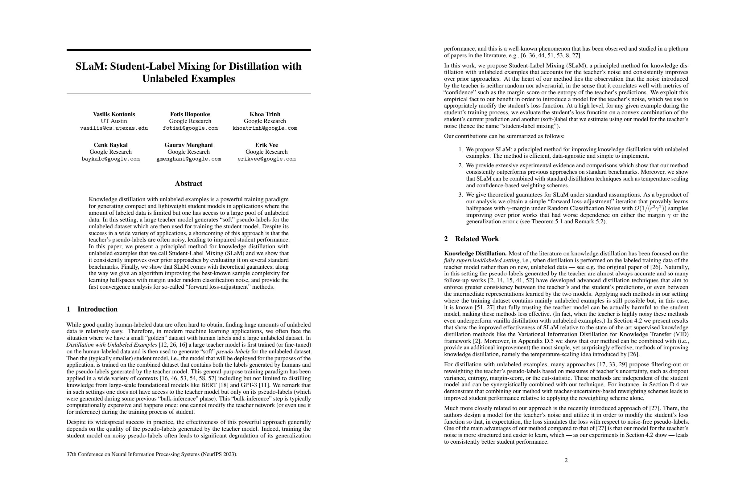 SLaM: Student-Label Mixing for Distillation with Unlabeled Examples